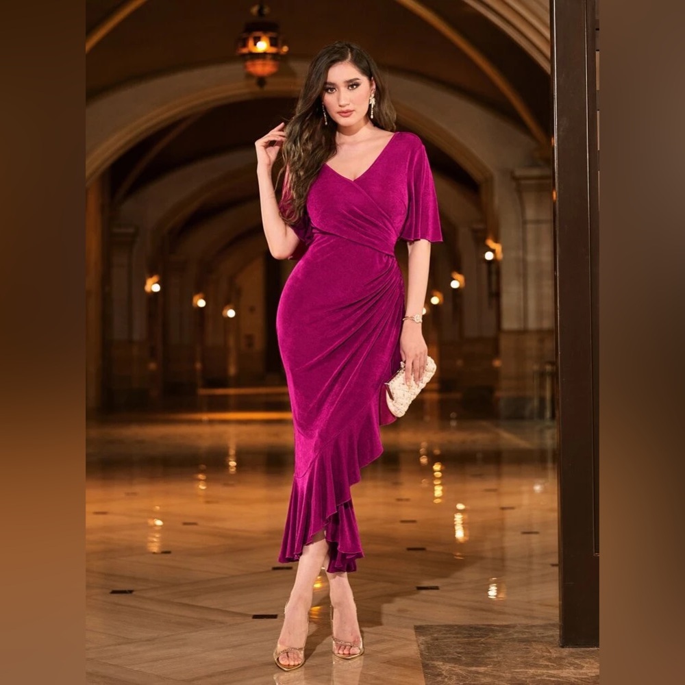 SHEIN Fuchsia Asymmetrical Midi Dress